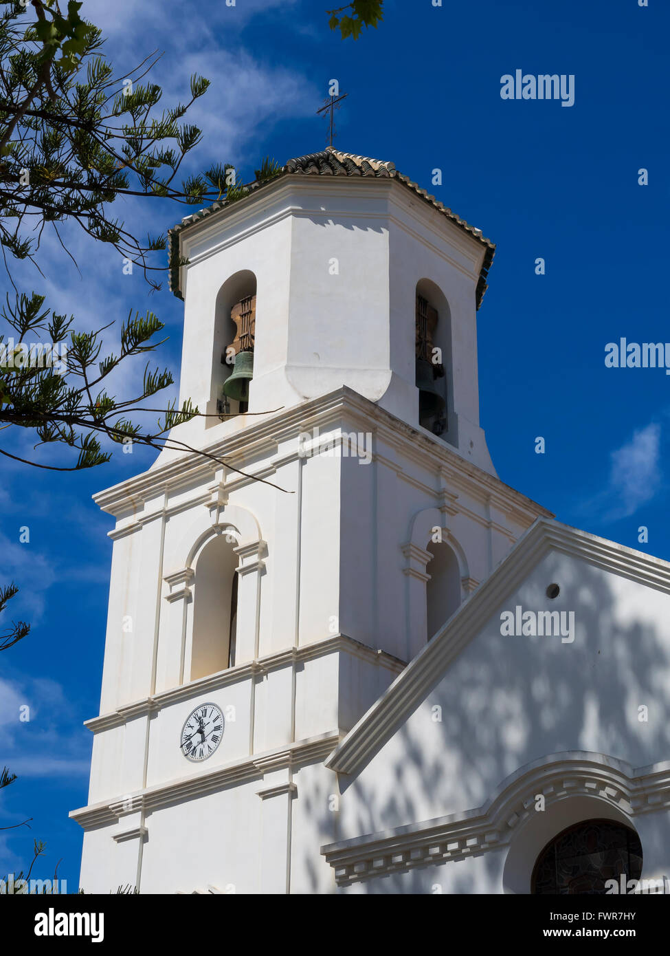 Belfry of the church El Salvador, Nerja, Málaga province, Costa del Sol, Andalucía, Spain Stock Photo