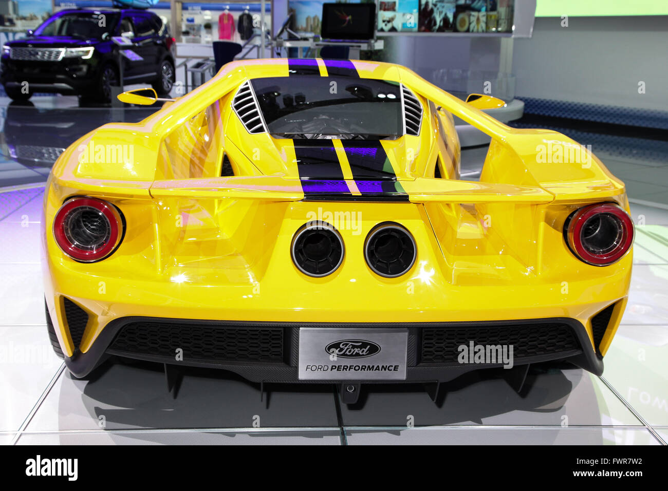 A Ford GT shown at the New York International Auto Show 2016, at the Jacob Javits Center Stock Photo