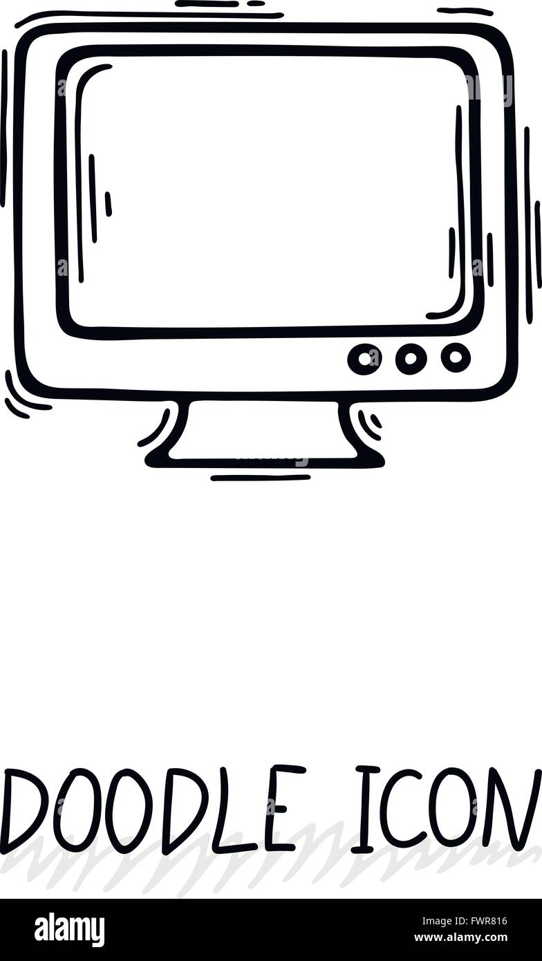 Doodle icon of monitor. Desktop computer, monoblock Stock Vector Image ...