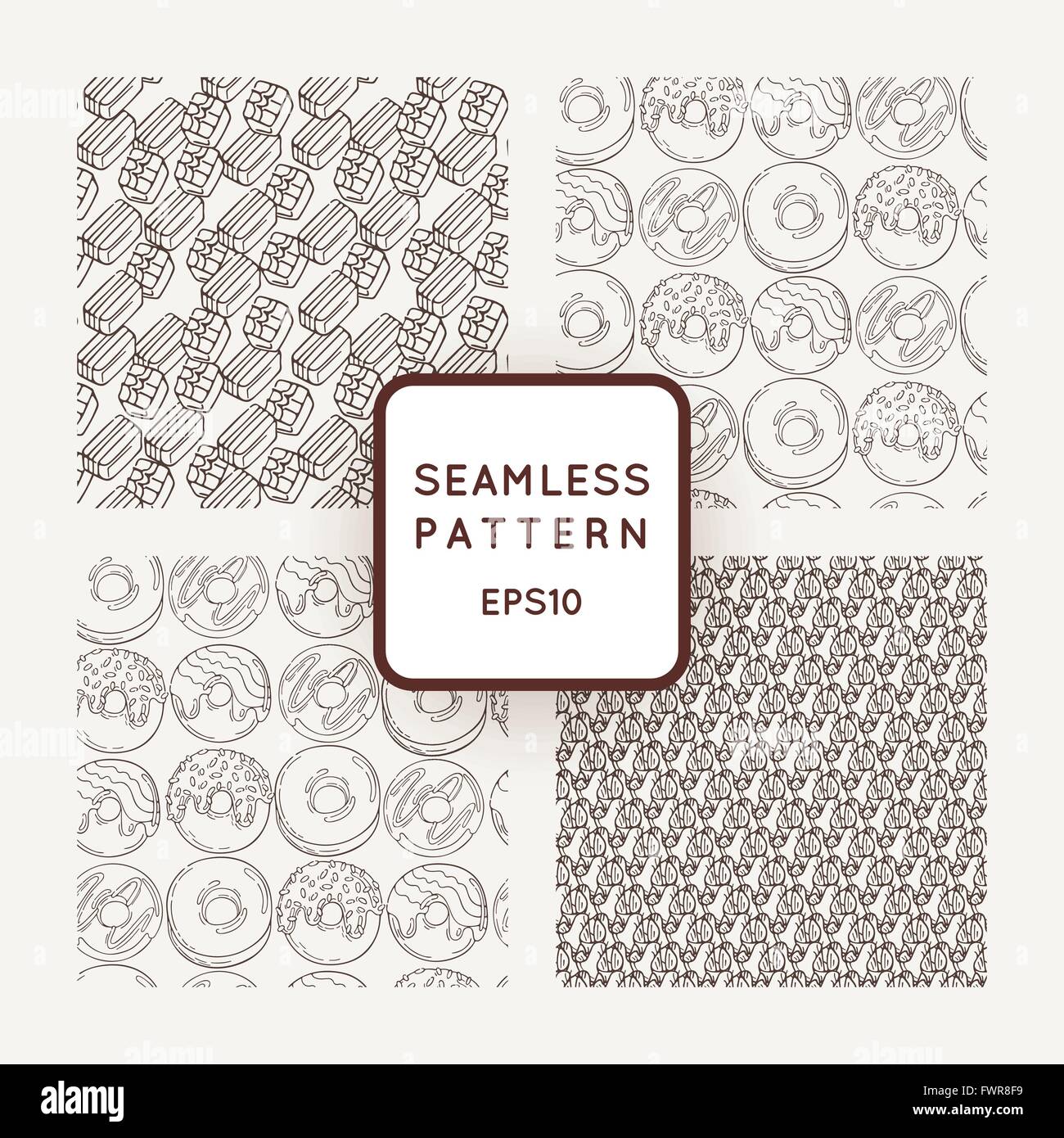 Set of Vector Candy and Donuts Seamless Patterns. Sweet Party Texture ...