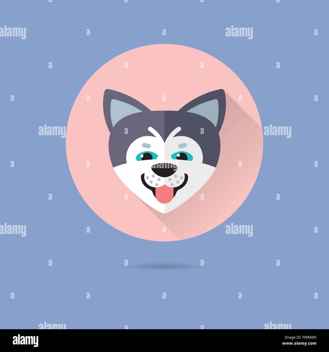 Siberian husky dog flat design long shadow vector icon in circle on pastel  blue background Stock Vector Image & Art - Alamy