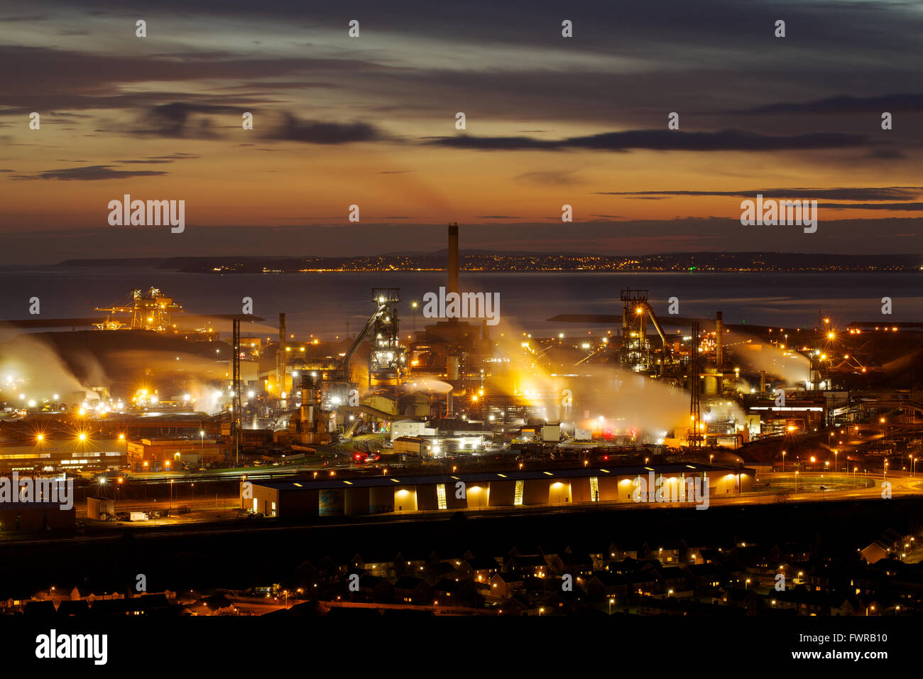 Tata Steel works, Port Talbot, South Wales, UK. Night scene at Port Talbot steelworks, South Wales UK. Stock Photo