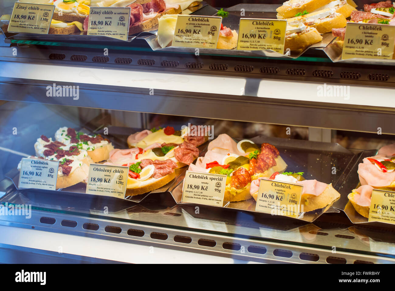 Burgers Donuts And Sandwiches In A Bakery Glass Counter Stock Photo -  Download Image Now - iStock