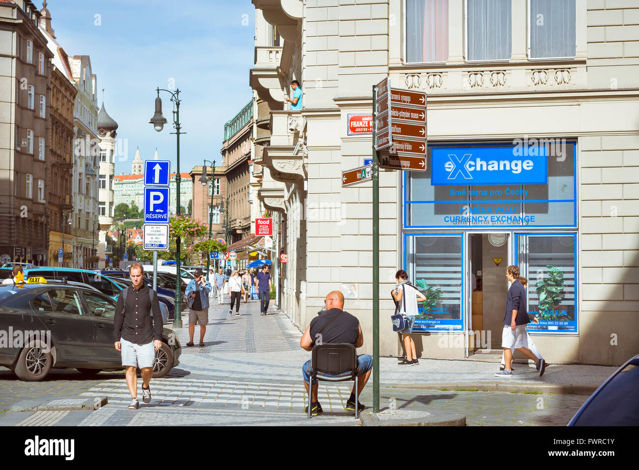 PRAGUE, CZECH REPUBLIC - AUGUST 27, 2015: Currency exchange office in the old town of Prague, Czech Republic Stock Photo
