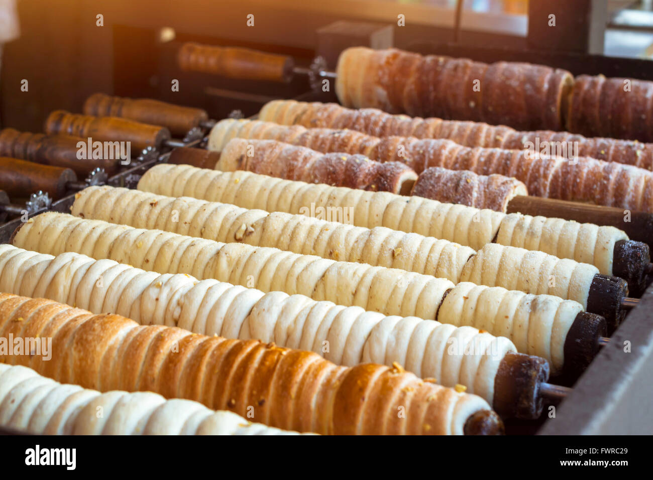 Trdelnik bakery on the street market in old Town Prague, Czech Republic