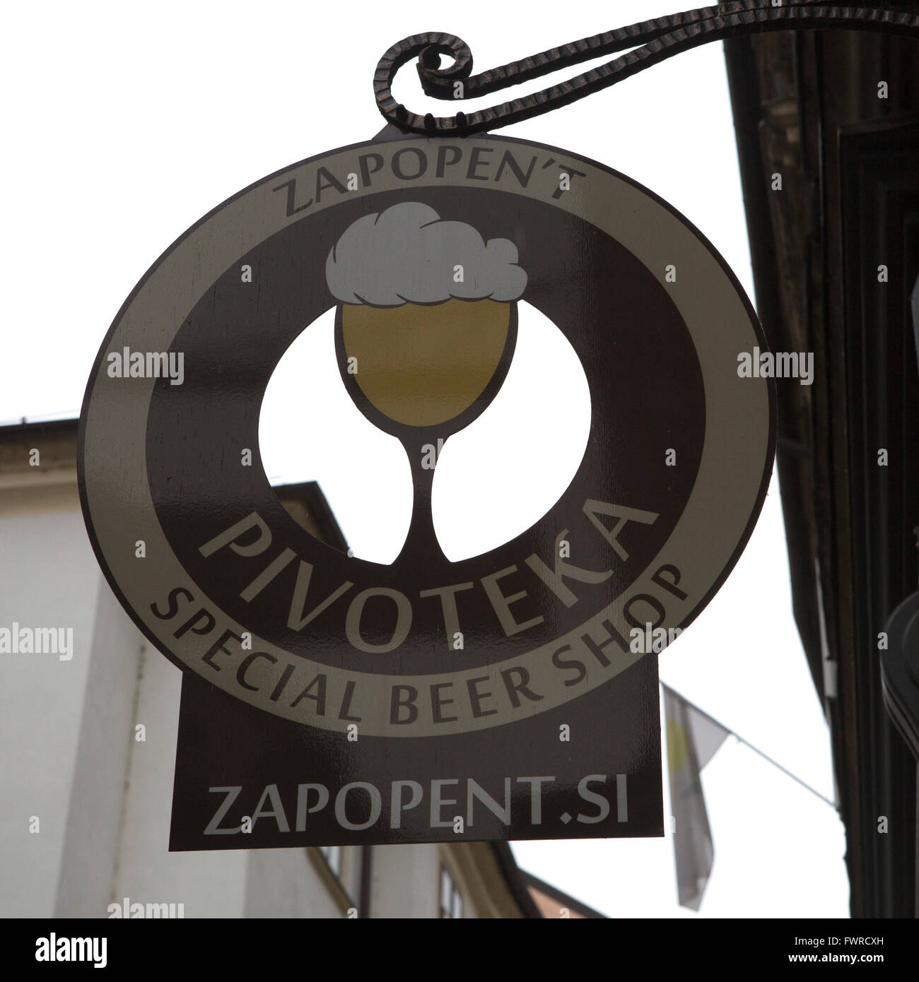 Sign for the Za Pepen't specialist beer shop in Ljubljana, Slovenia
