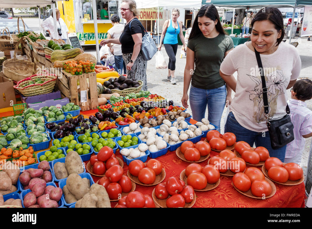 Florida,FL,Miami,Tropical Park,shopping shoppers shop shops market buying selling,store stores business businesses,farmers market,sale,display sale,pr Stock Photo