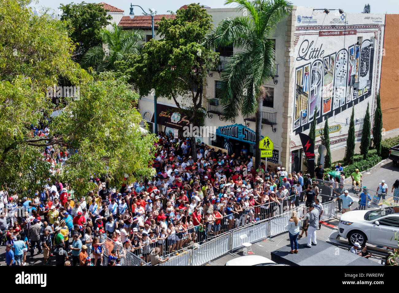 Miami Florida,Little Havana,Calle Ocho,annual street festival,Hispanic crowd,audience,free concert,FL160324102 Stock Photo