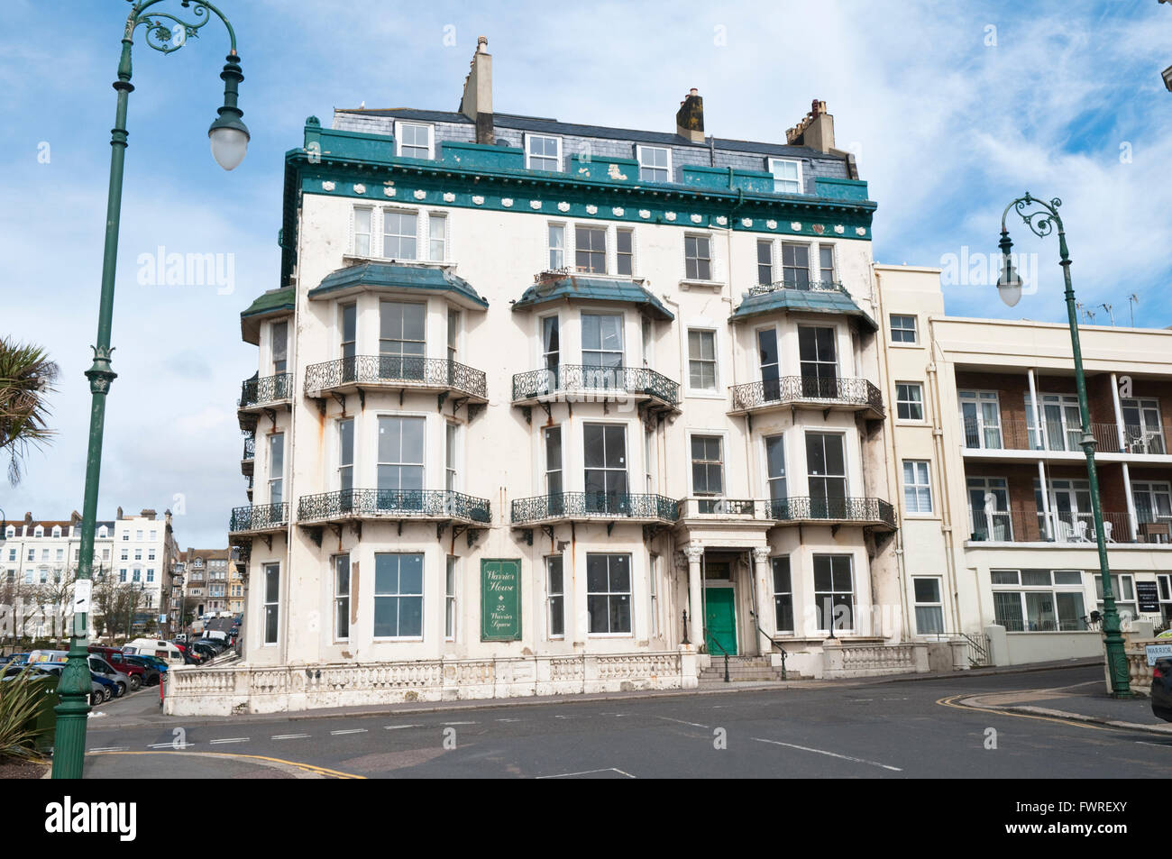 An elegant but run-down Victorian building on the edge of Warrior Square in St Leonards, East Sussex, UK Stock Photo