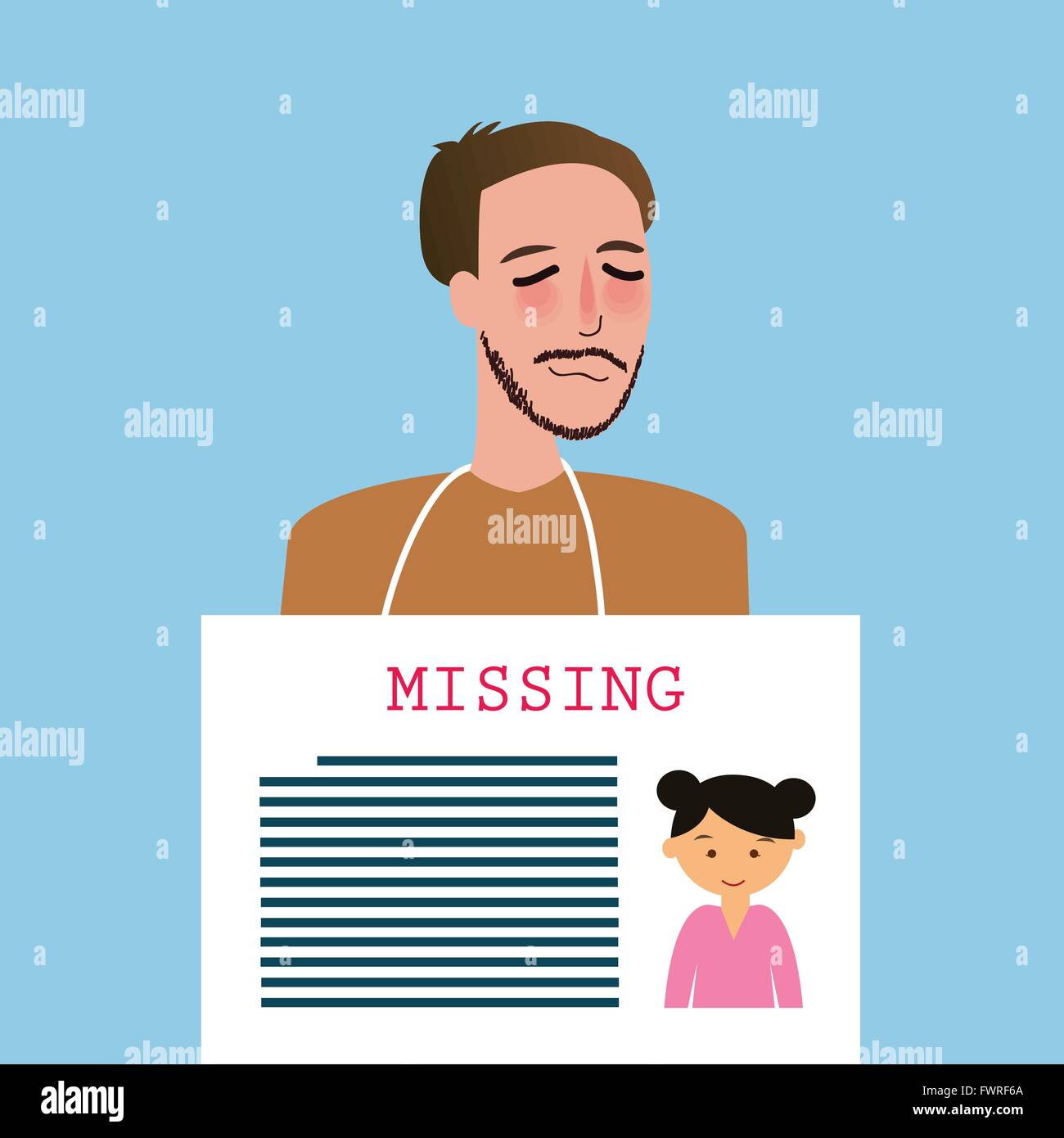 man holding sign of missing children kids announcement board Stock Vector
