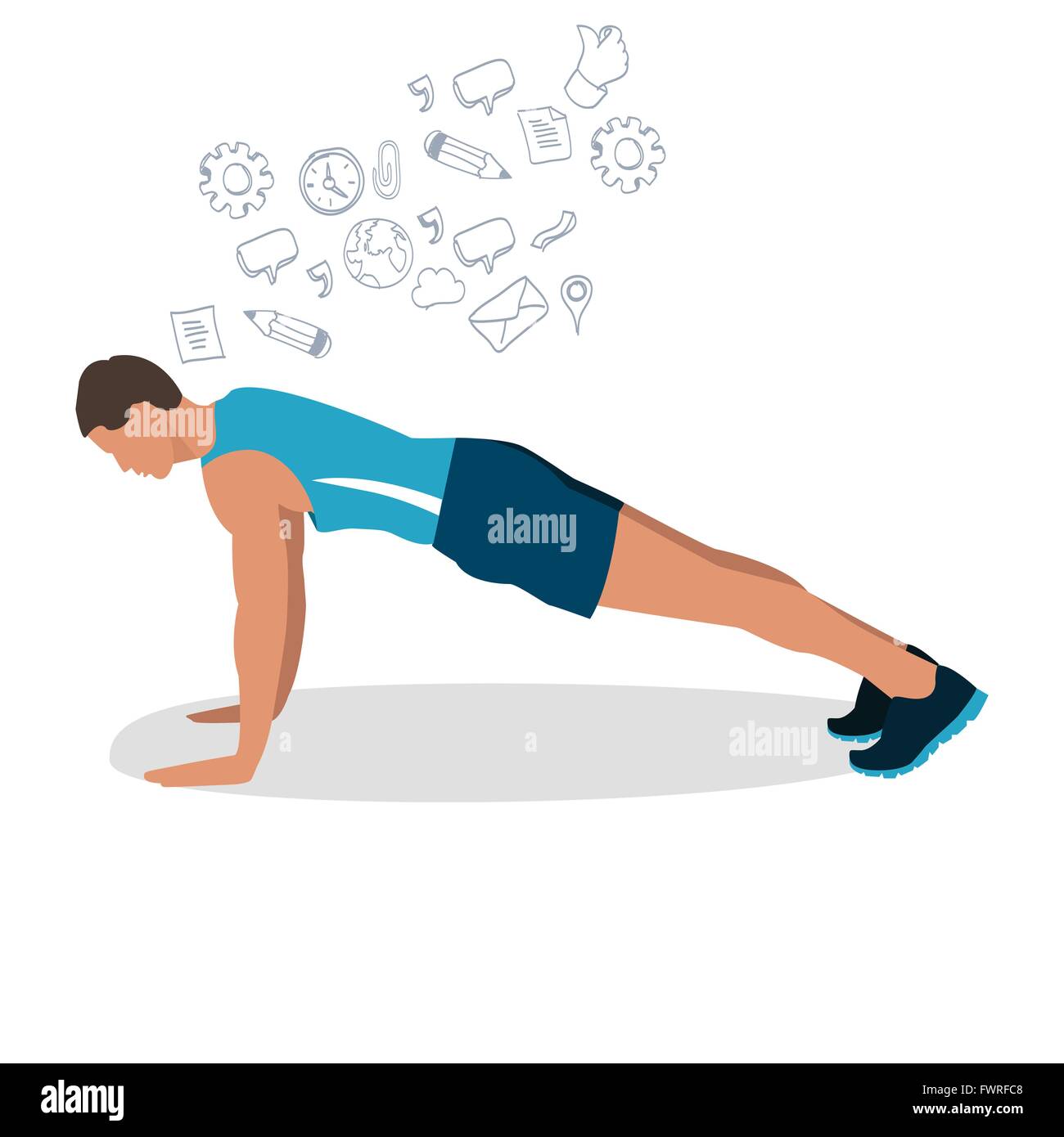 man male push up gym workout exercise illustration flat drawing vector  fitness training pose position Stock Vector Image & Art - Alamy