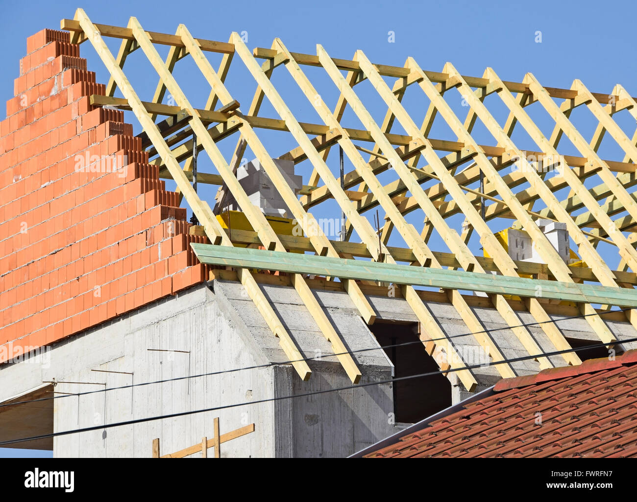 Roof of a new building under construction Stock Photo