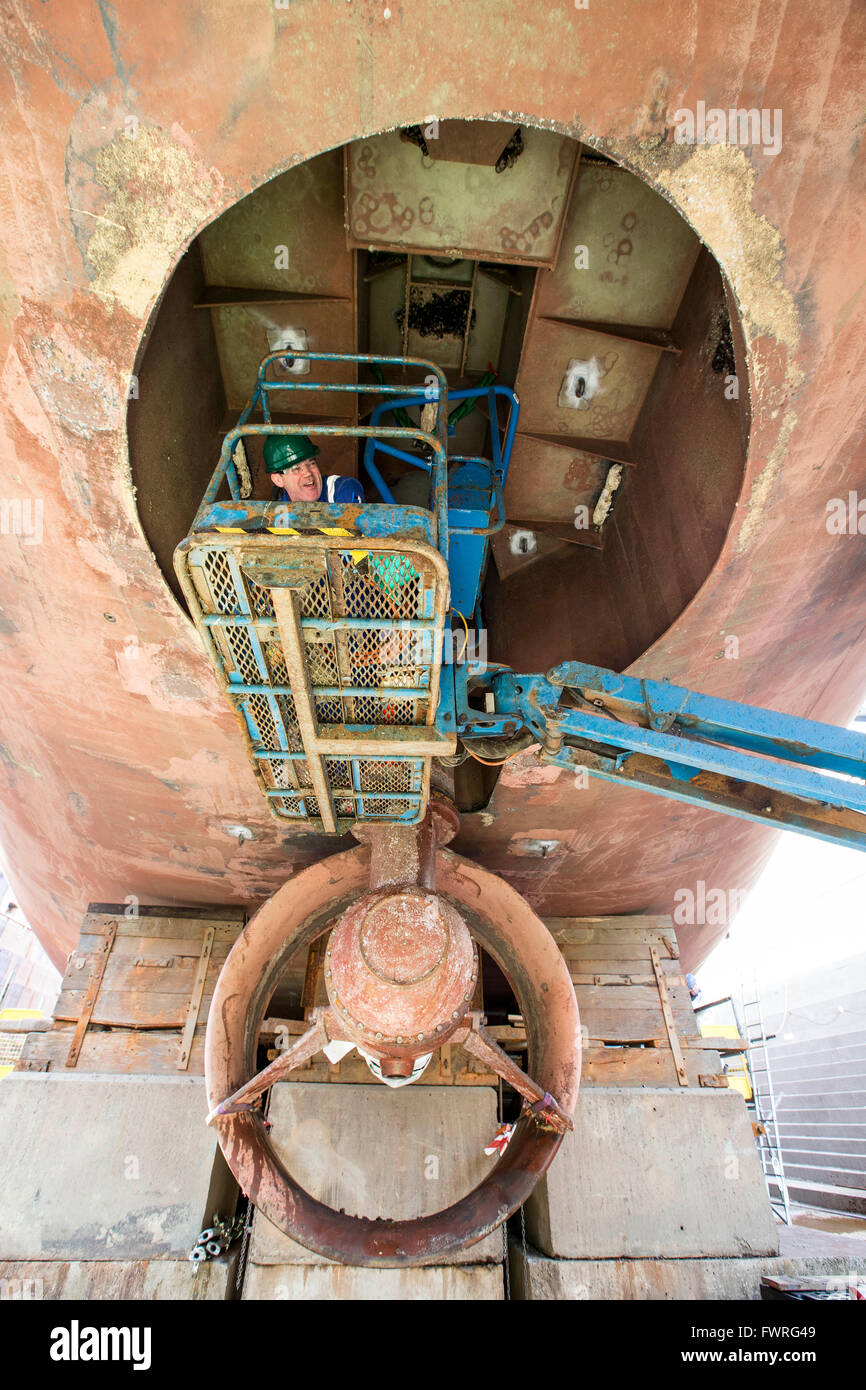 Engineer working on ship in Dry Dock Stock Photo