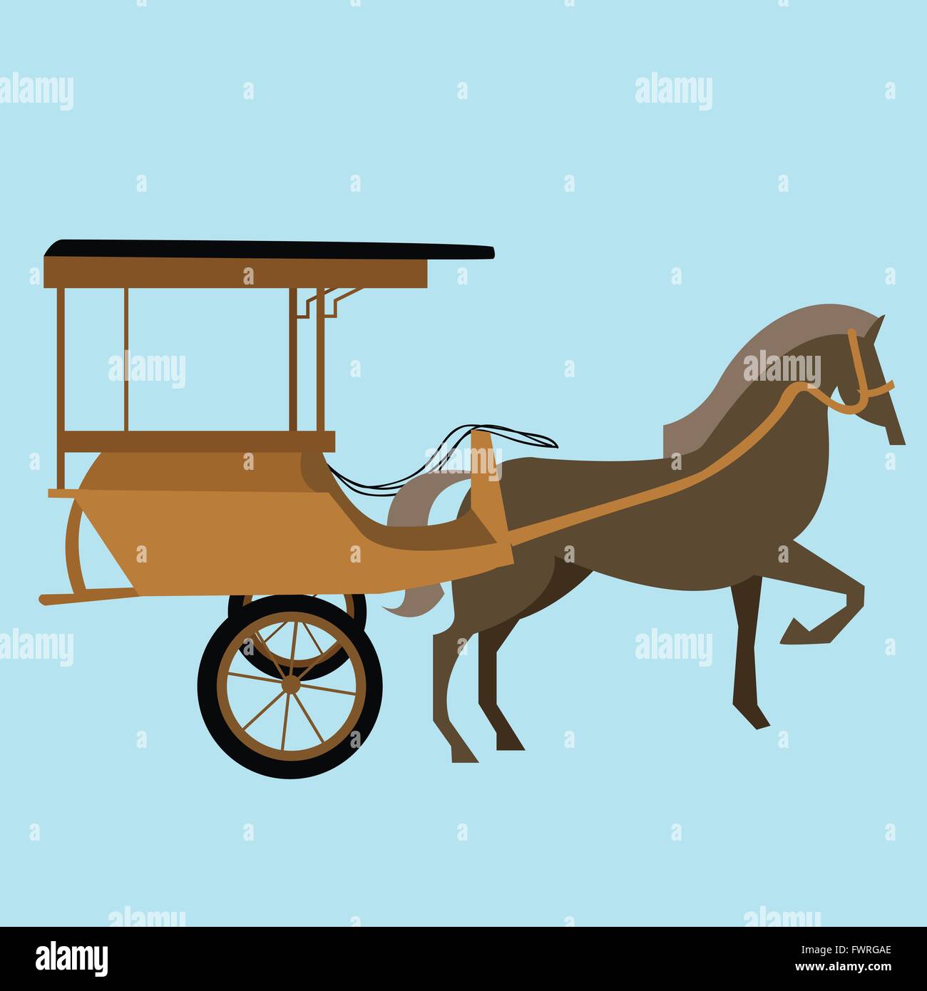 horse carriage cart asia vector delman old traditional transportation indonesia Stock Vector