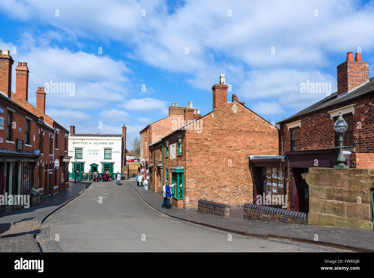 Old shops in the village centre, Black Country Living Museum, Dudley, West Midlands, UK Stock