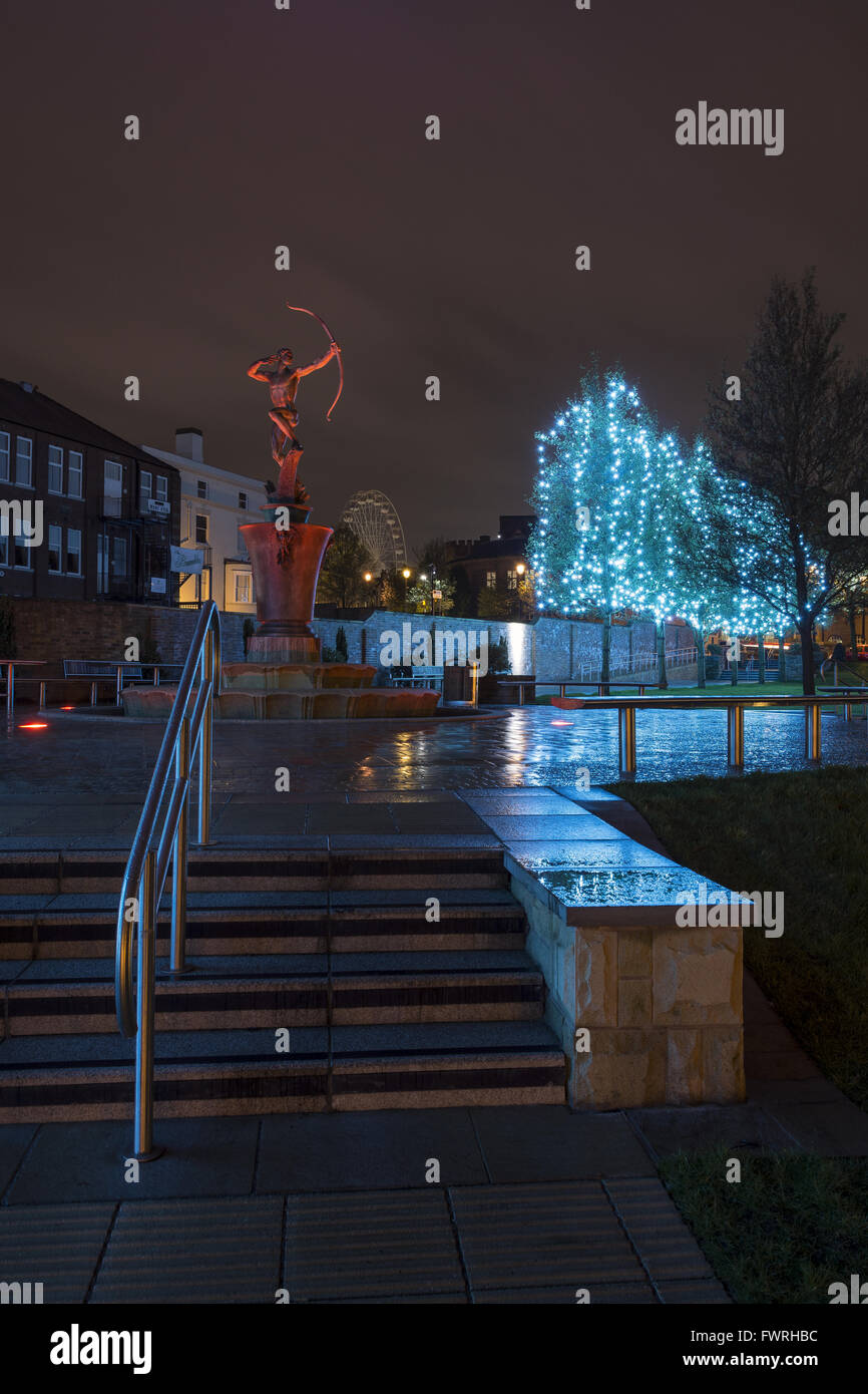 Christmas lights illuminating the Coronation Gardens in Dudley town