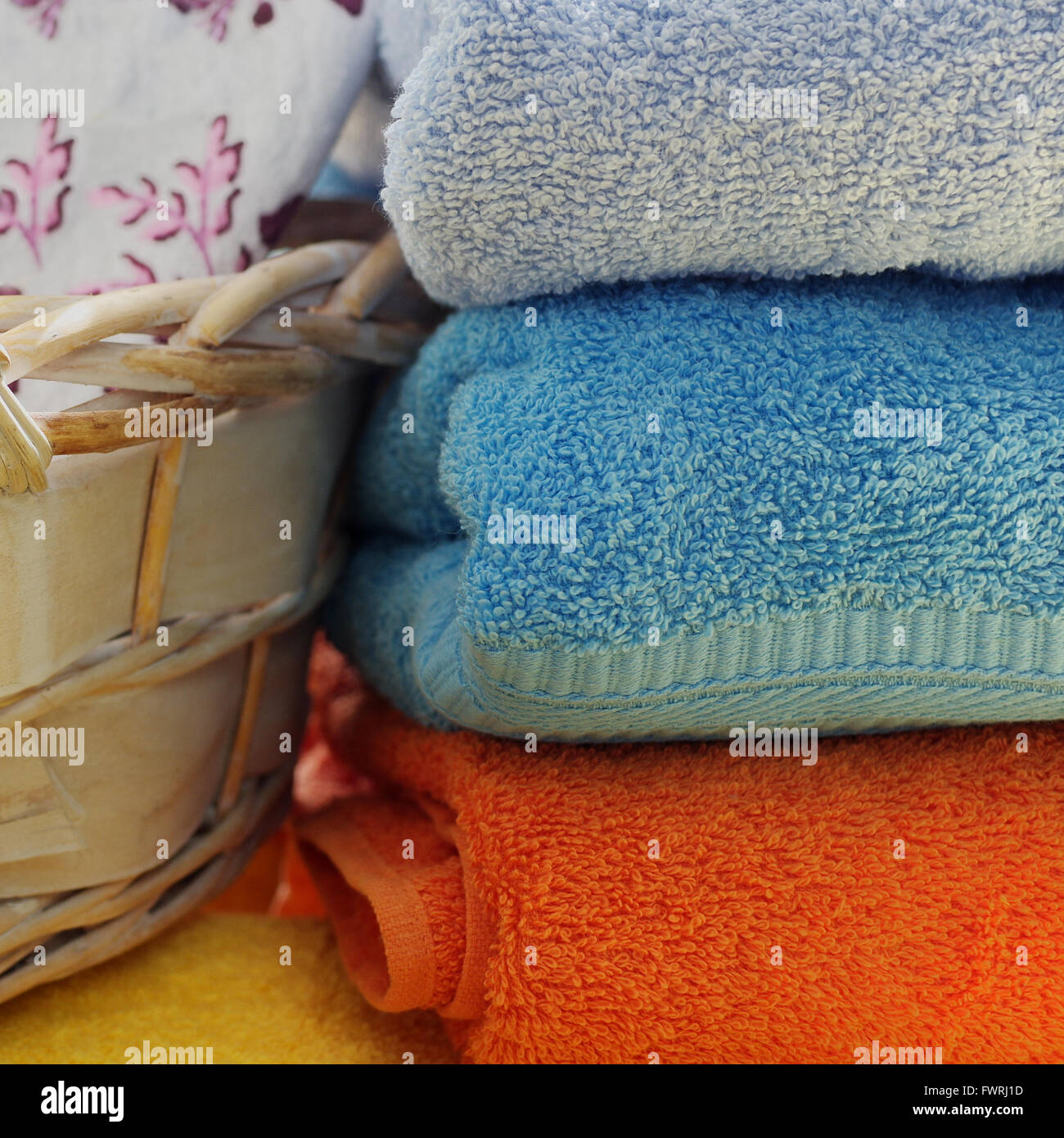 Bath towels stacked Stock Photo Alamy