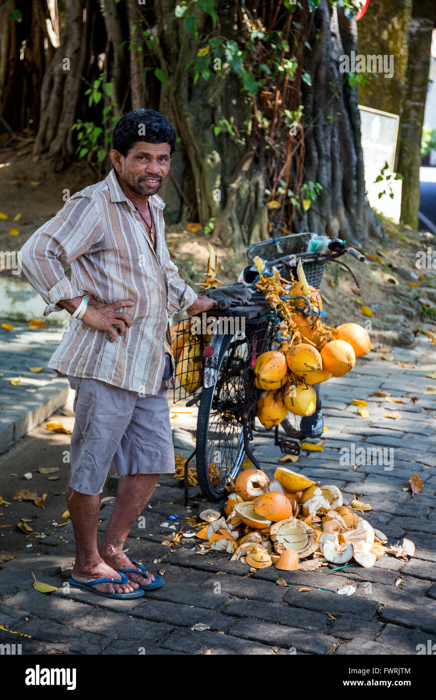 coconut vendor in Fort Galle, Sri Lanka, Asia Stock Photo