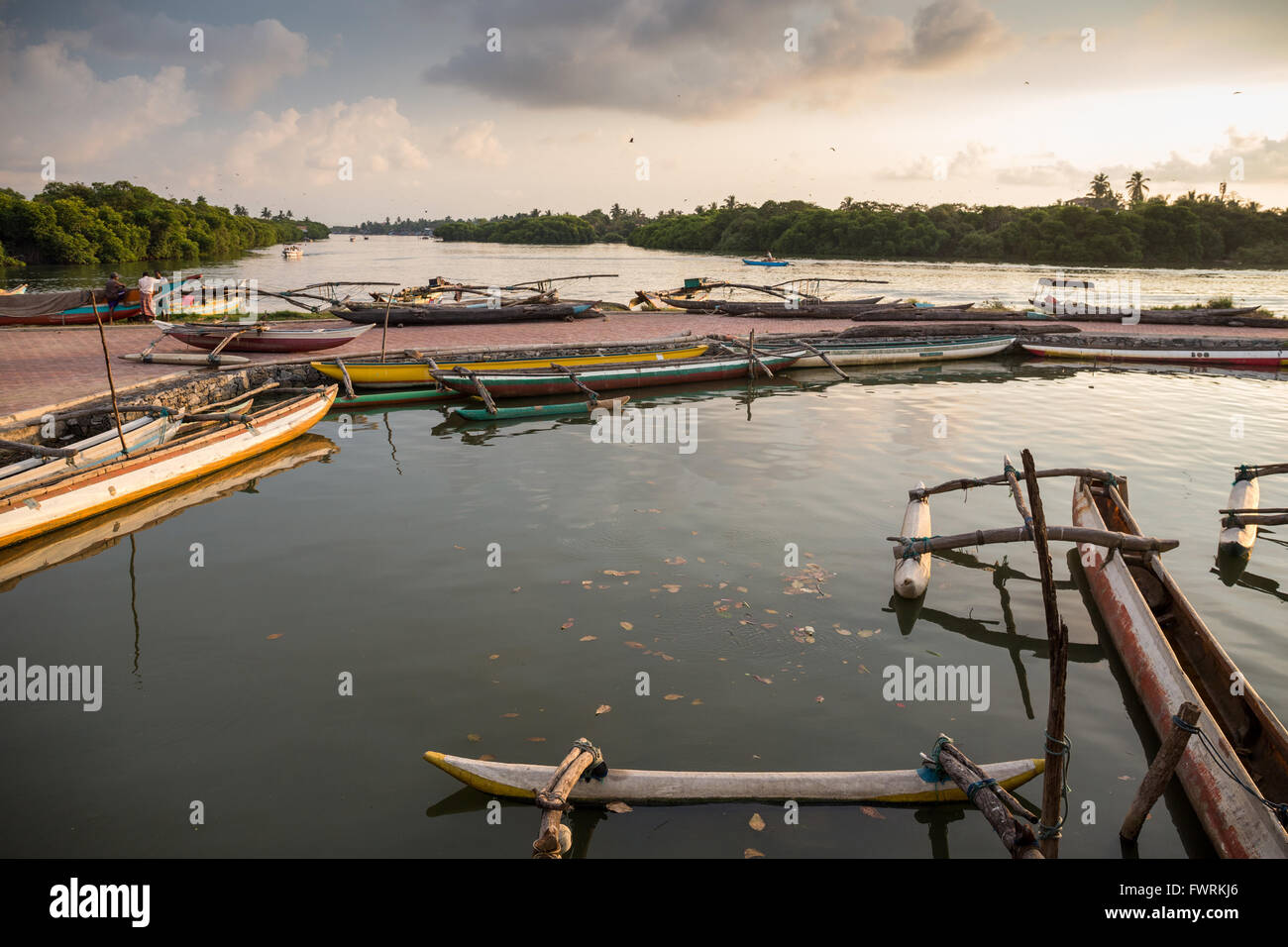 Traditional colorful fishing boats in Negombo harbour, Sri Lanka, Asia Stock Photo