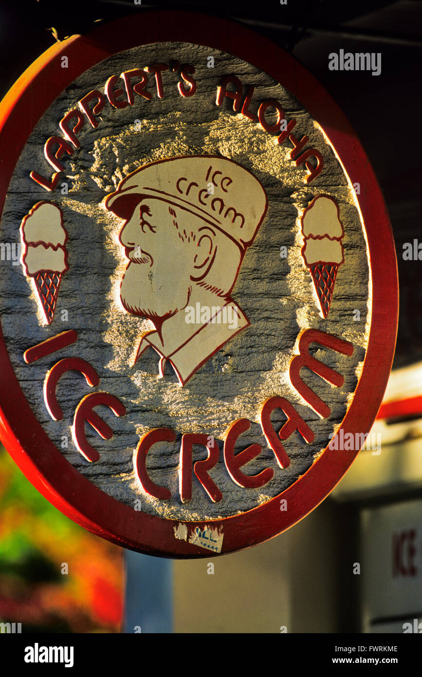 Lappert's ice cream shop sign in town of Lahaina on Maui, Hawaii, USA