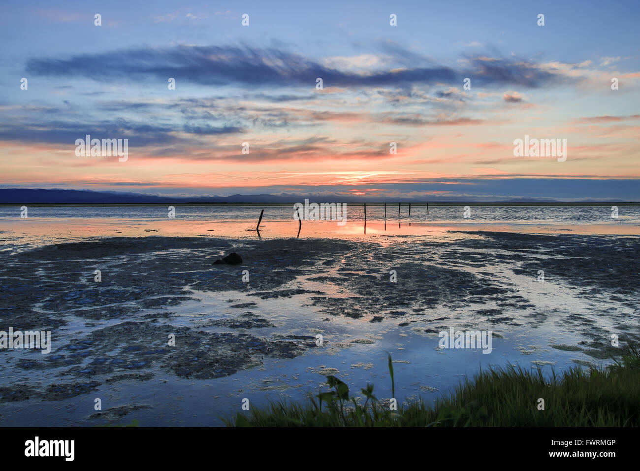 Sunset in San Francisco Bay from Coyote Hills Regional Park, Fremont, California Stock Photo