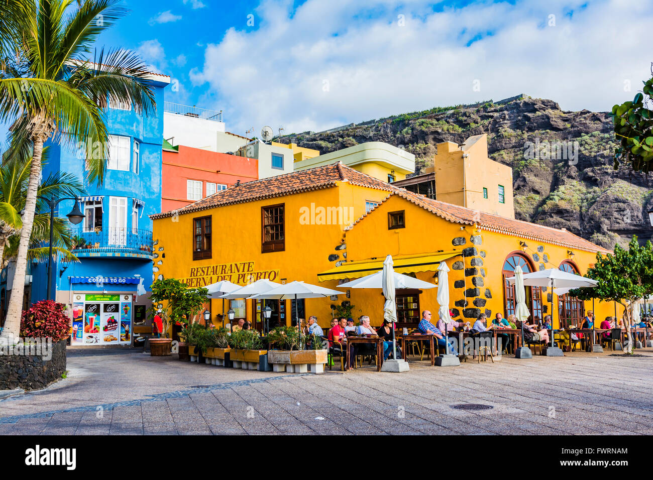 Taberna del Puerto. Promenade. The Port of Tazacorte. Tazacorte, La Palma, Tenerife, Canary Islands, Spain, Europe Stock Photo