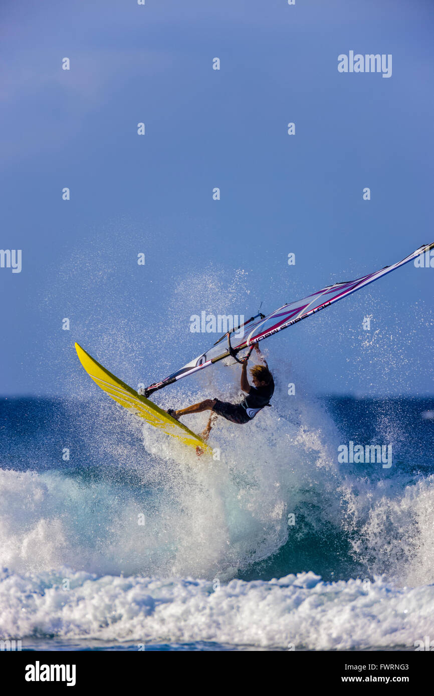 Windsurfing in Maui with surfer catching air Stock Photo Alamy