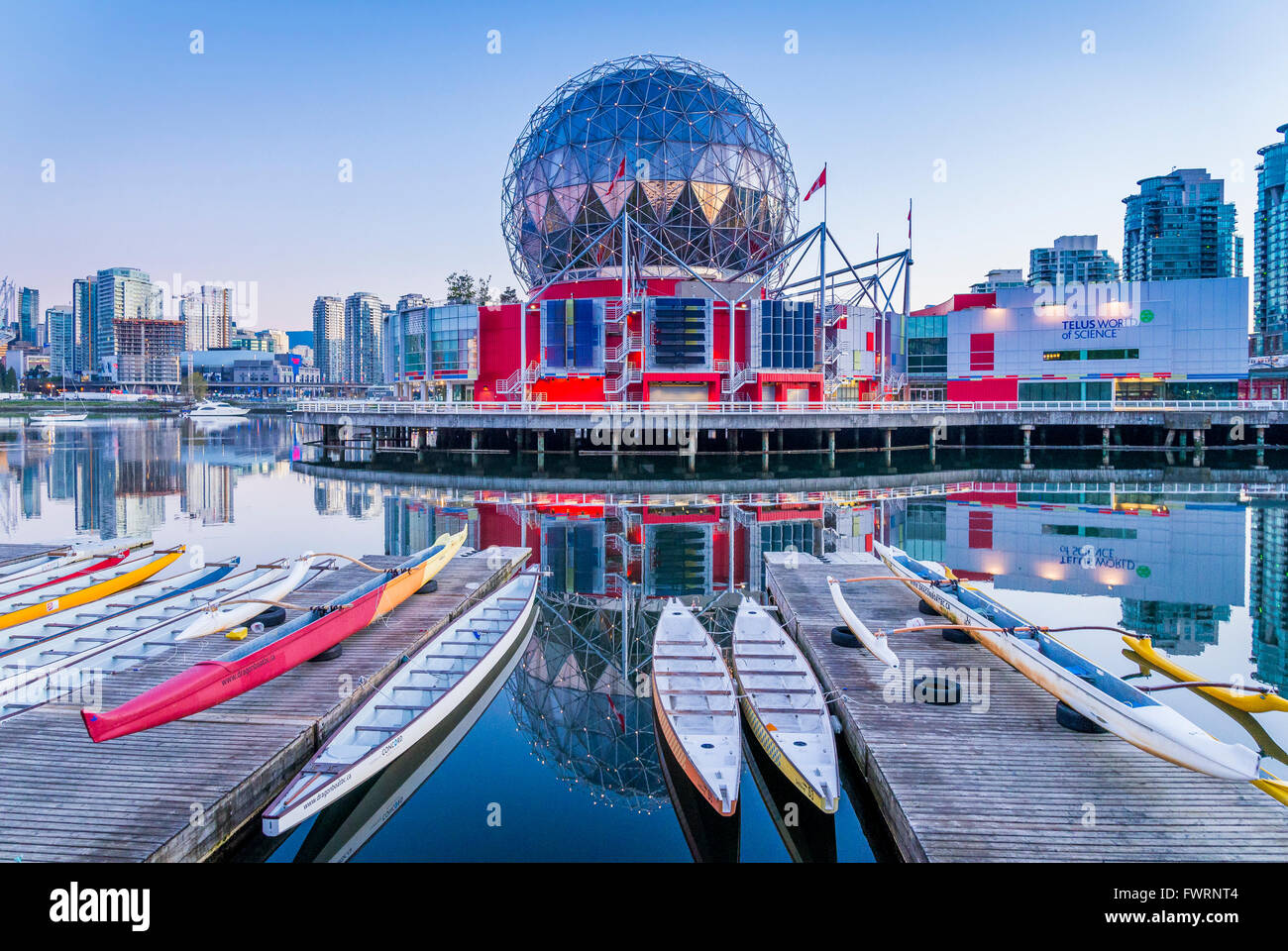 Dragon boats, Telus Science World, False Creek, Vancouver British Columbia, Canada Stock Photo