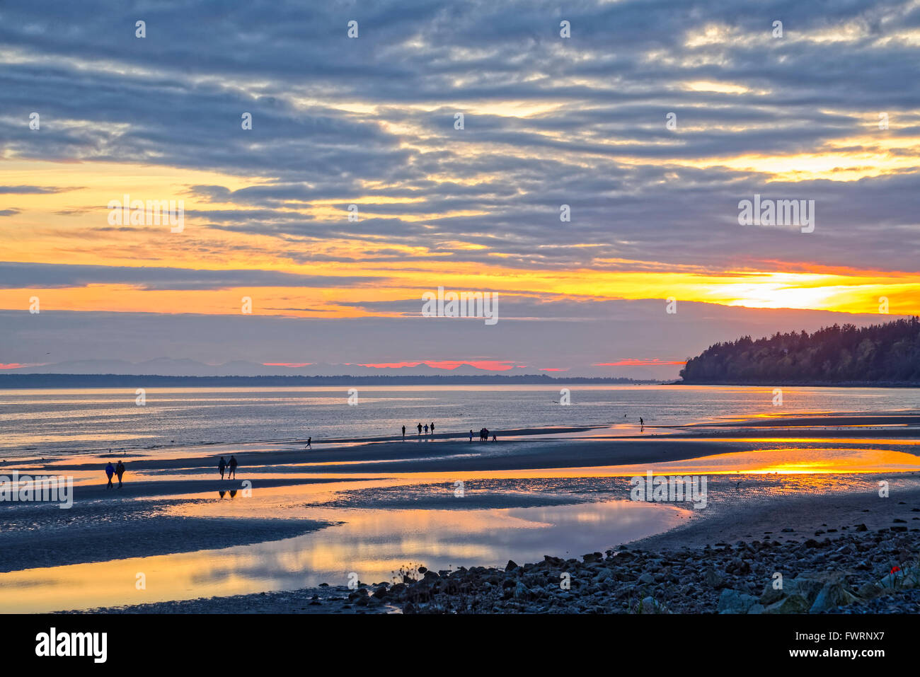 Sunset, Semiahmoo Bay, White Rock, British Columbia, Canada Stock Photo