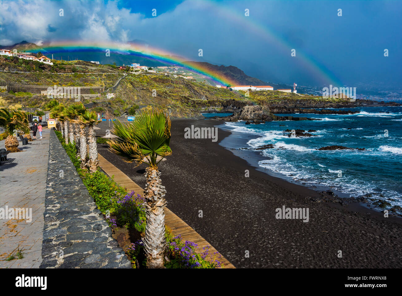 Rainbow after the rain, beach of the Cancajos. Breña Baja. La Palma. Tenerife. Canary Islands. Spain Stock Photo