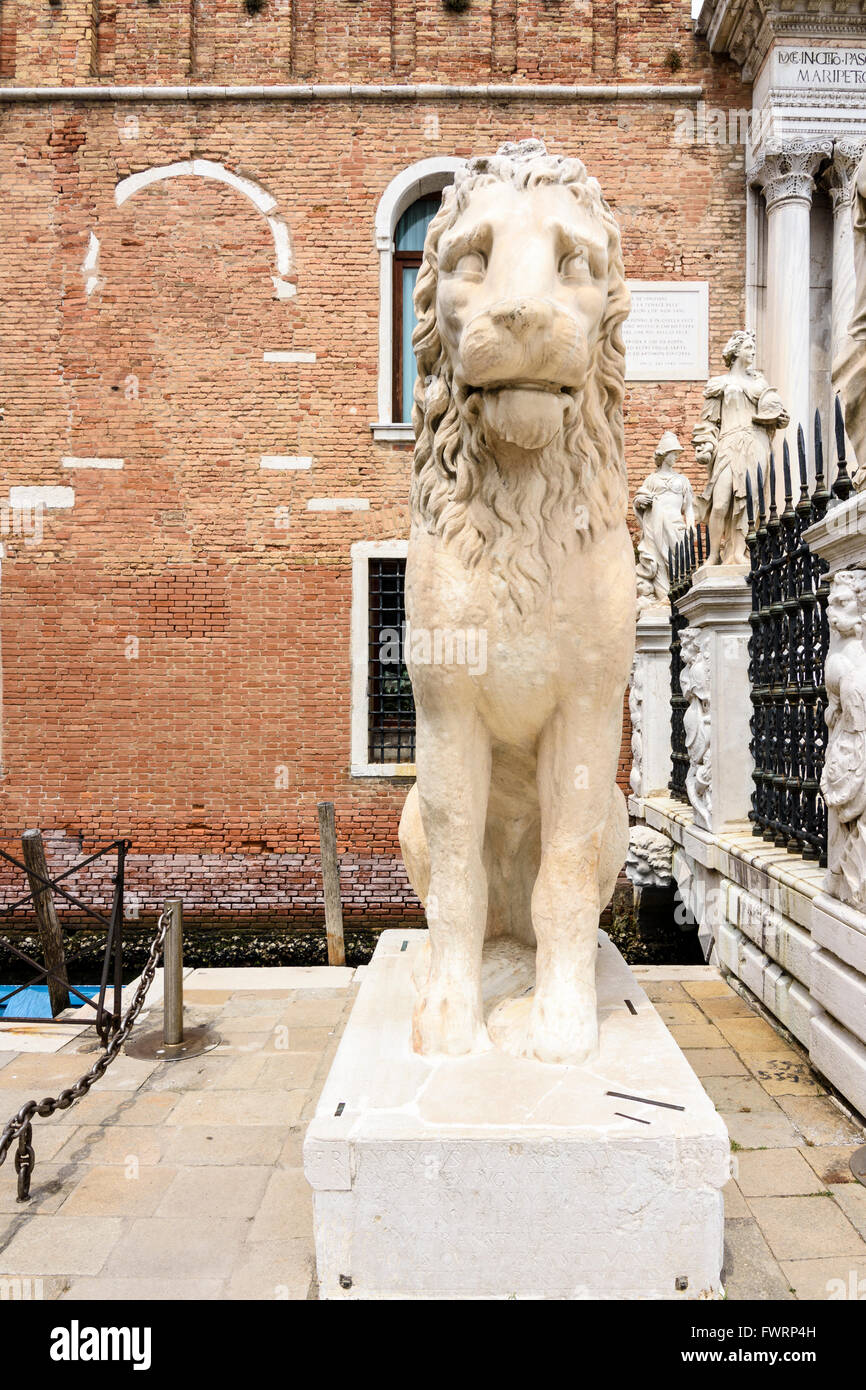 Detail of the Piraeus Lion outside of the Venetian Arsenal, Castello, Venice, Italy Stock Photo
