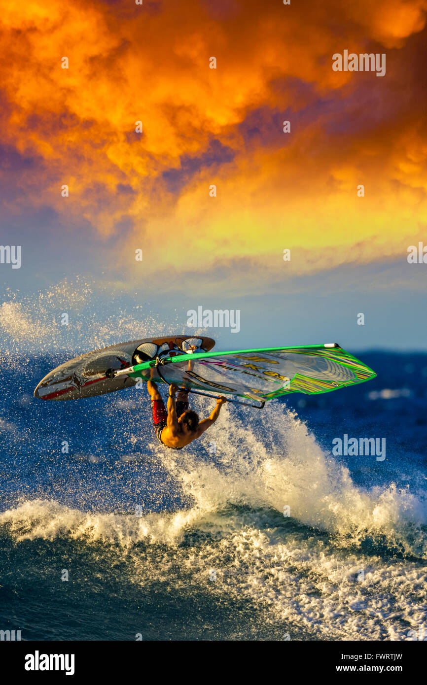 Airborne wind surfer wave jumping hires stock photography and images