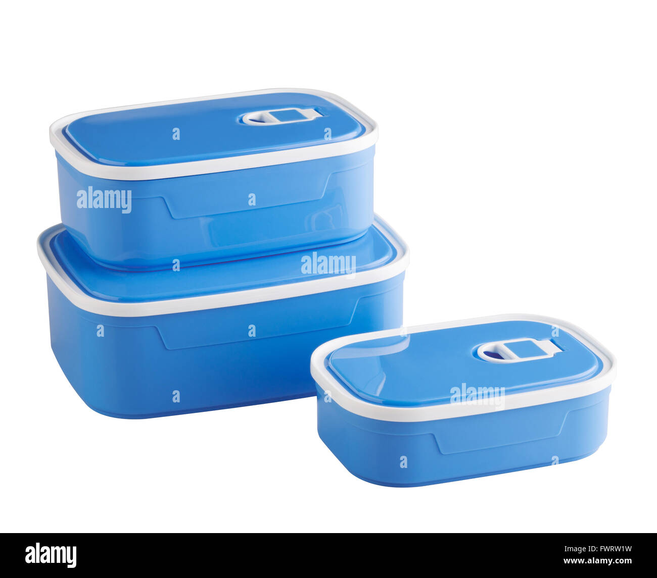blue plastic food boxes isolated on white background Stock Photo