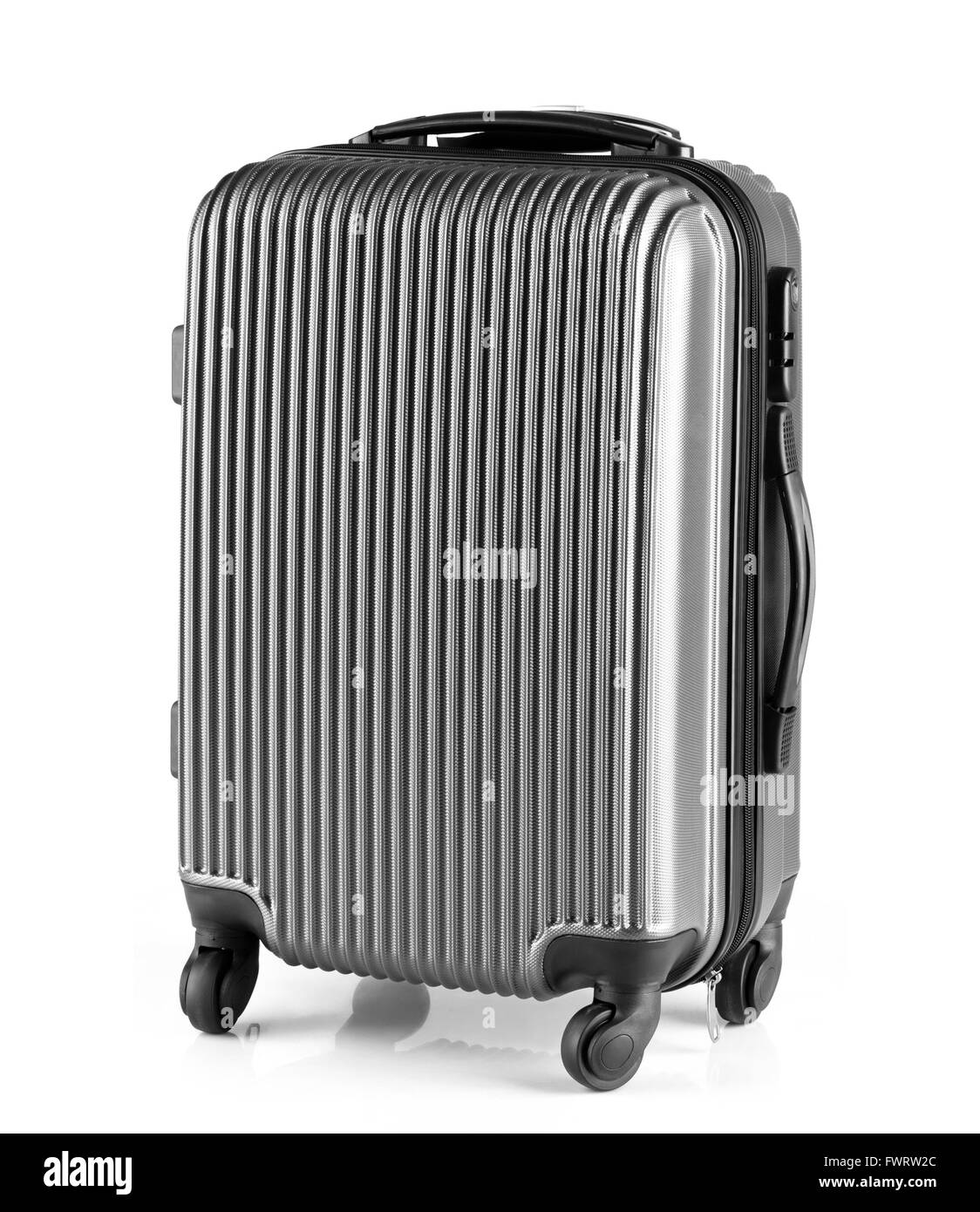 modern gray luggage with three handles and four wheels Stock Photo
