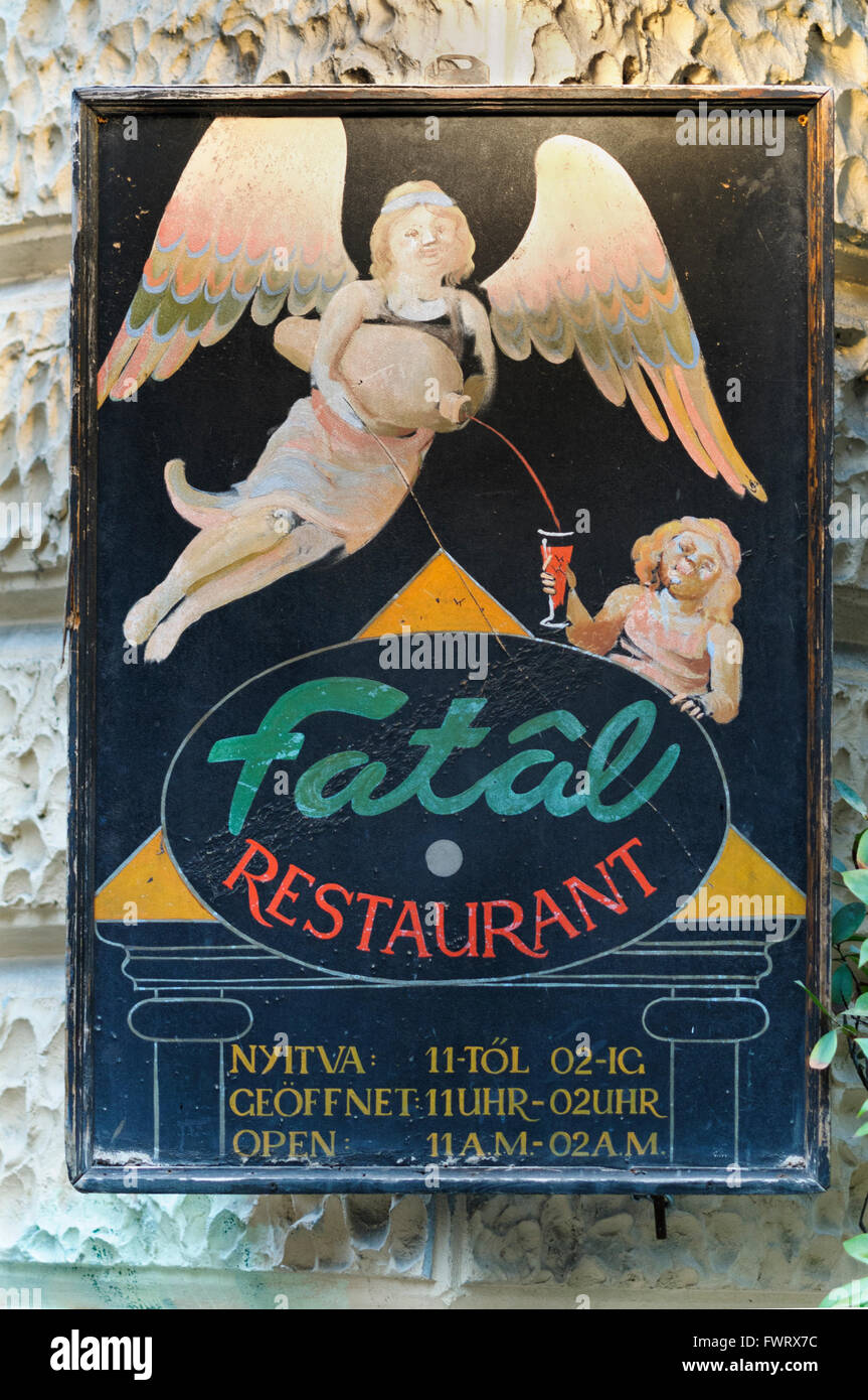 Fatal Restaurant (Fatál Étterem) sign, Budapest, Hungary Stock Photo