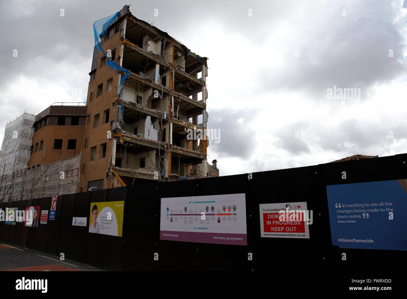 A view of the demolition of the Tameside Administrative Centre building which is being demolished as part of 'Vision Tameside' Stock Photo