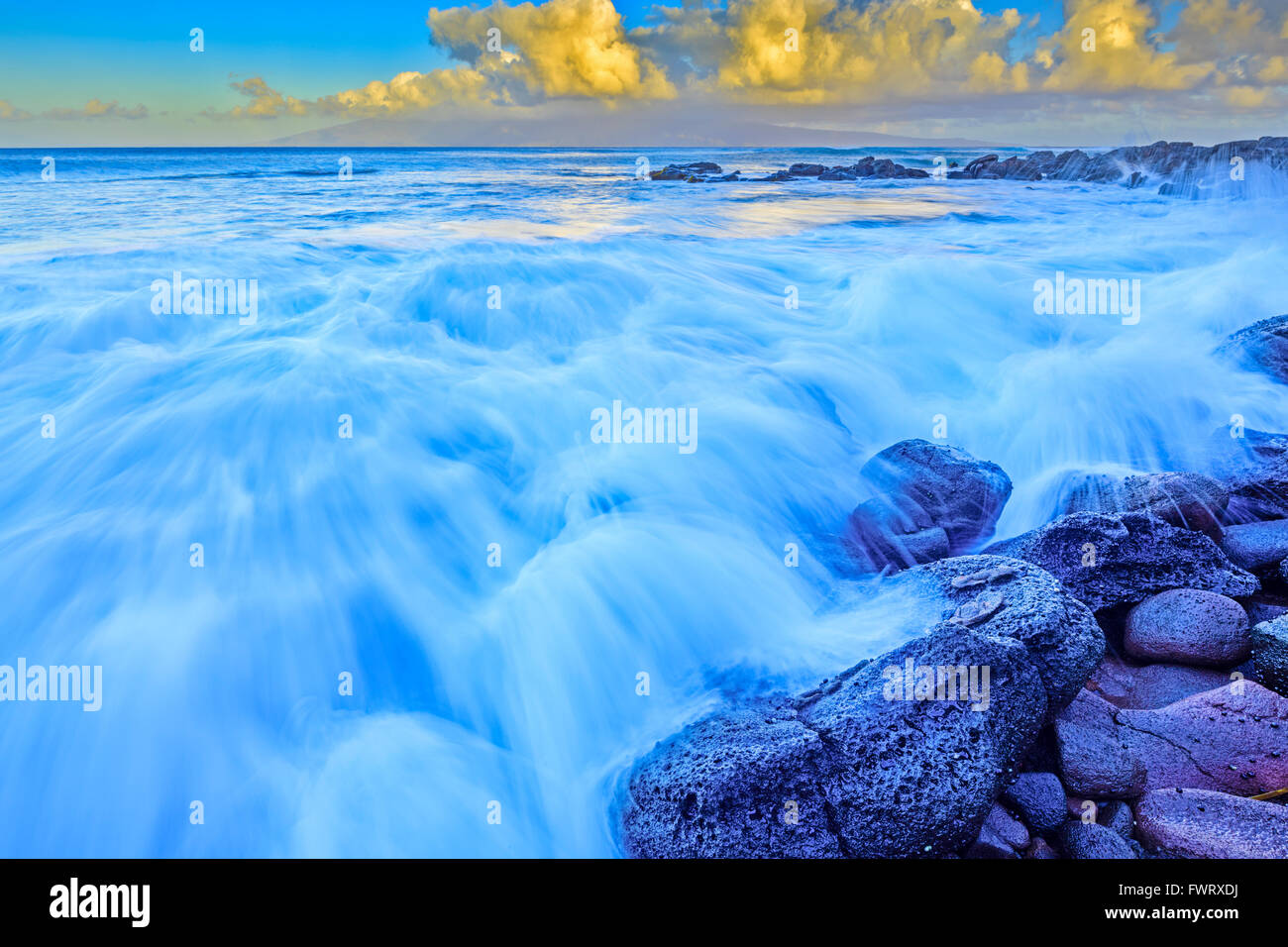 Waves in Kahana area of Maui with Molokai in distance Stock Photo Alamy