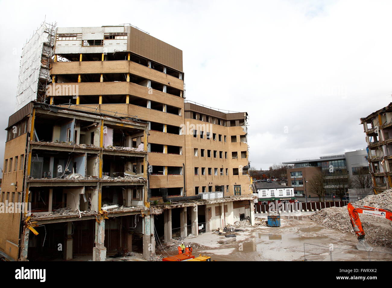 A view of the demolition of the Tameside Administrative Centre building which is being demolished as part of 'Vision Tameside' Stock Photo