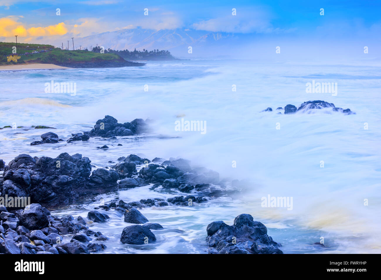 waves on beach in Maui Stock Photo