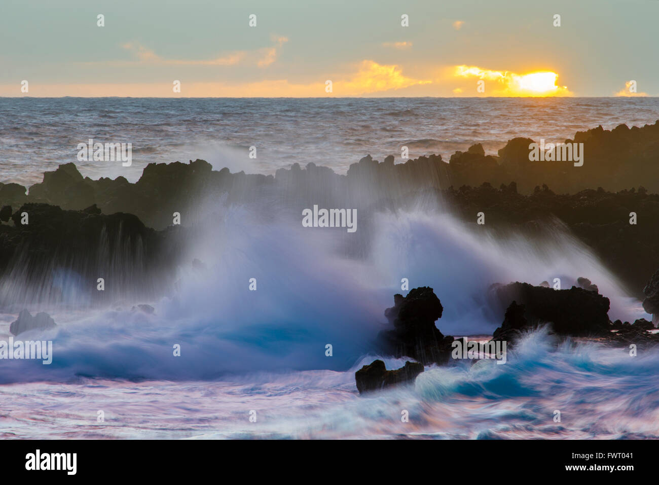 waves at Waianapanapa State Park, Maui Stock Photo
