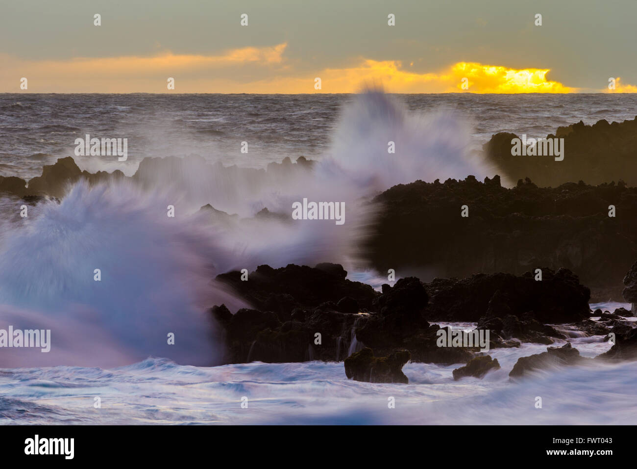 waves at Waianapanapa State Park, Maui Stock Photo