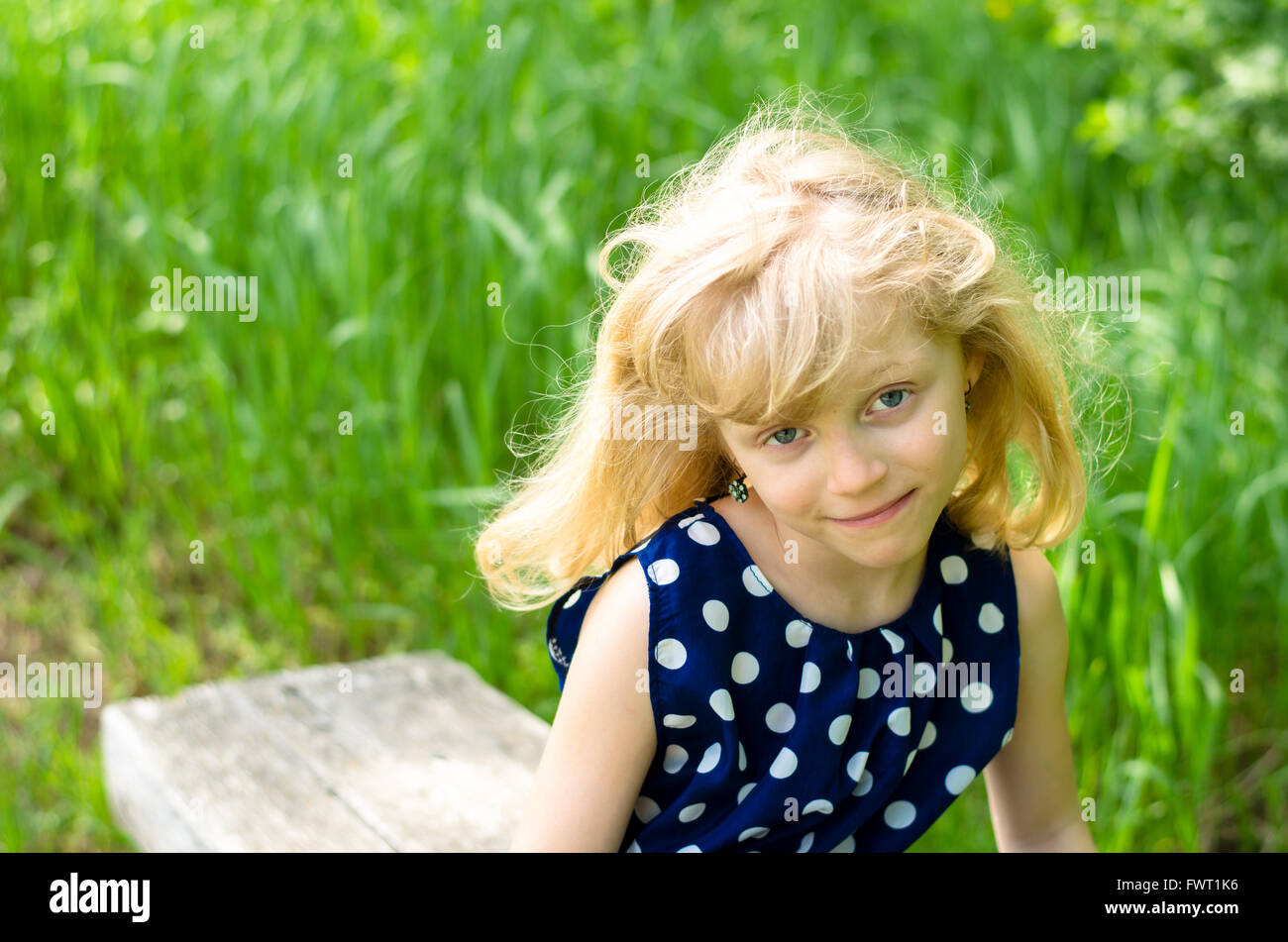 portrait of happy blond girl Stock Photo