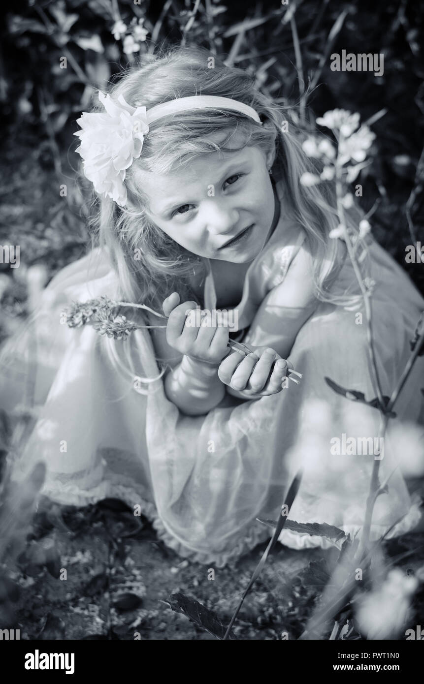 beautiful little girl black and white Stock Photo Alamy