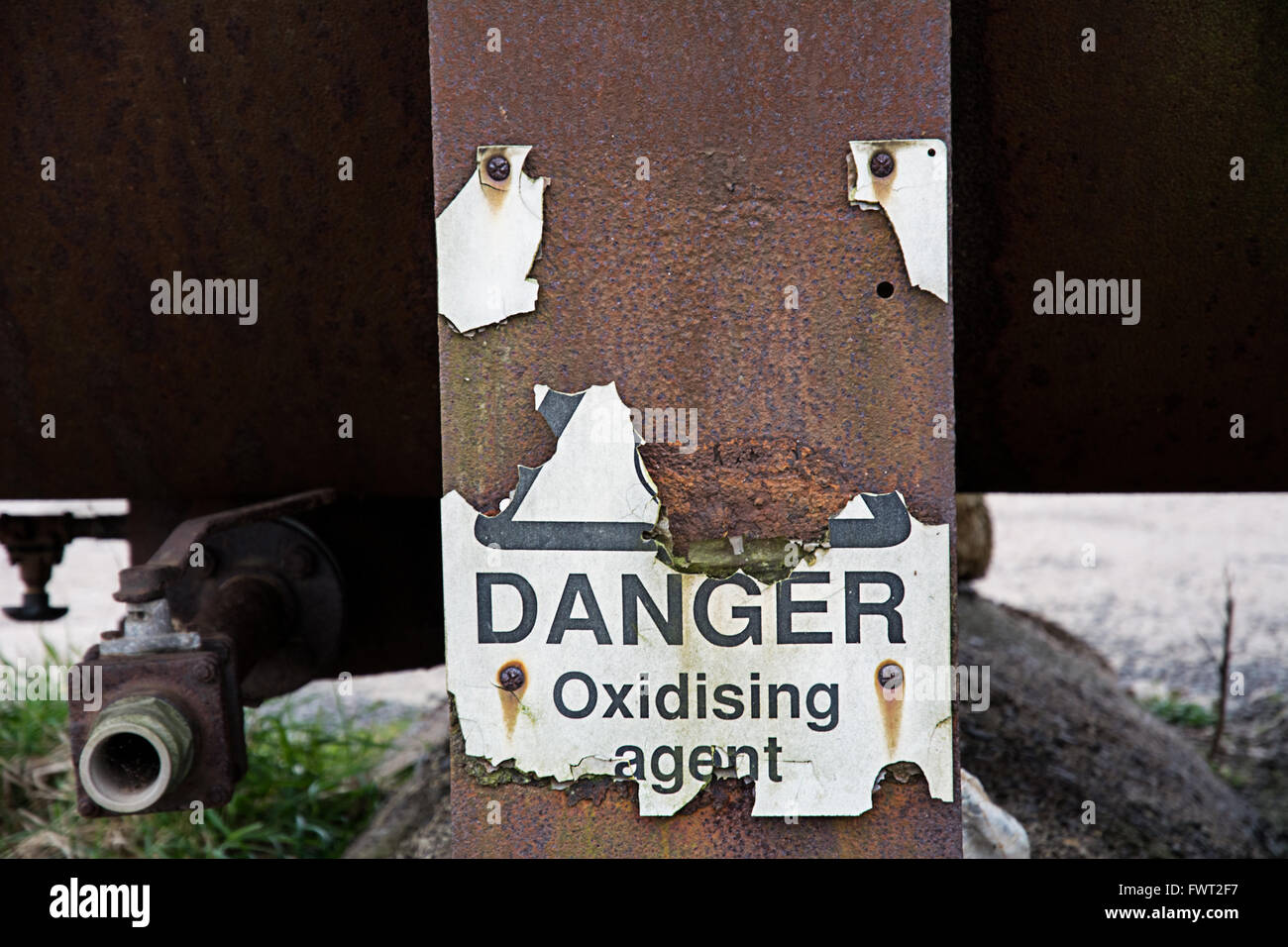Danger - Oxidising Agent Sign - Muck Lane Salhouse - Disused Airfield Stock Photo