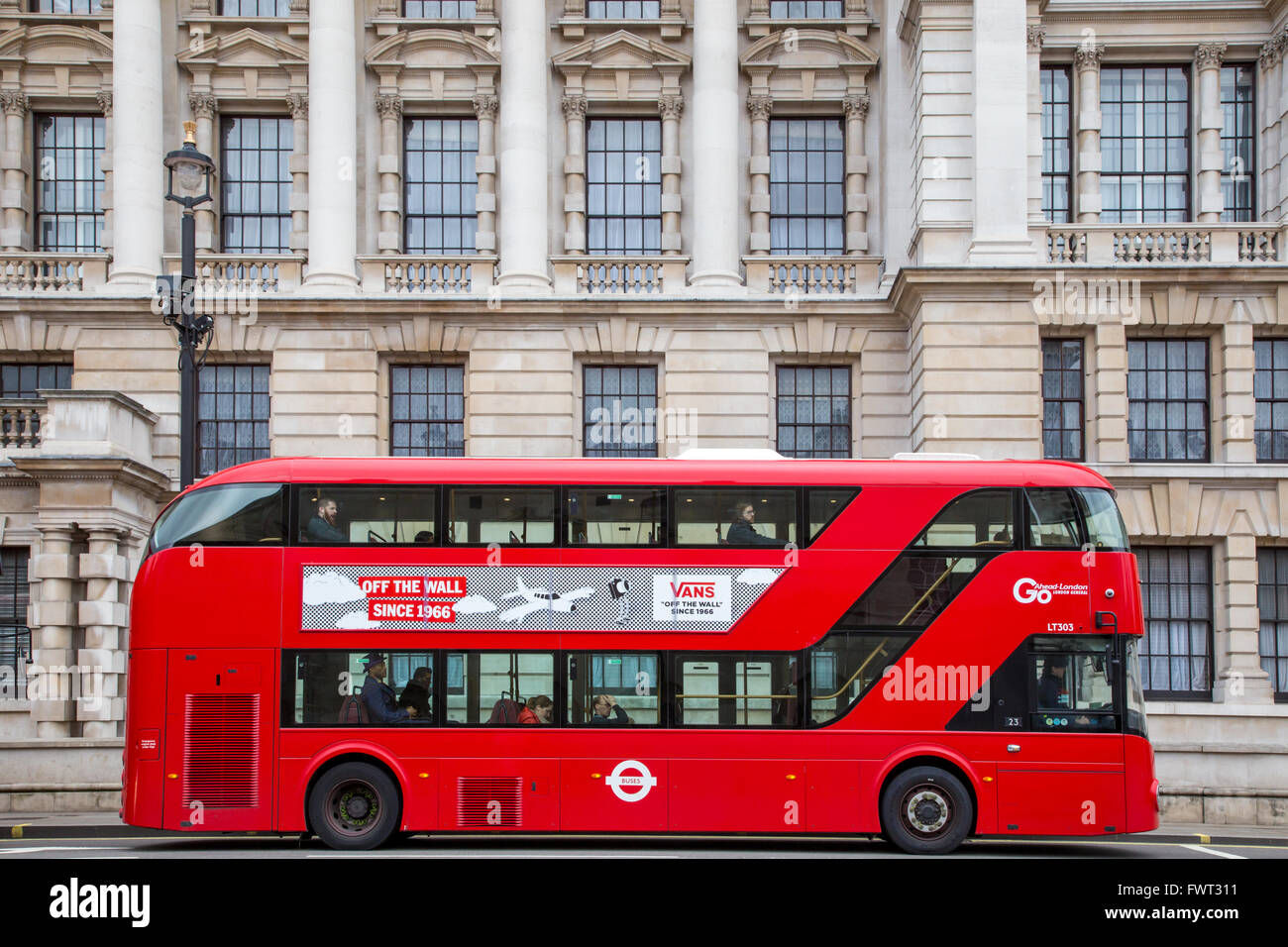 London New Routemaster double-decker red bus Stock Photo