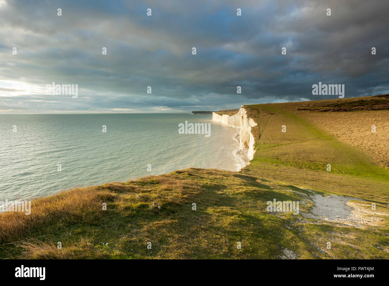 Afternoon at Seven Sisters cliffs, East Sussex, England. Stock Photo