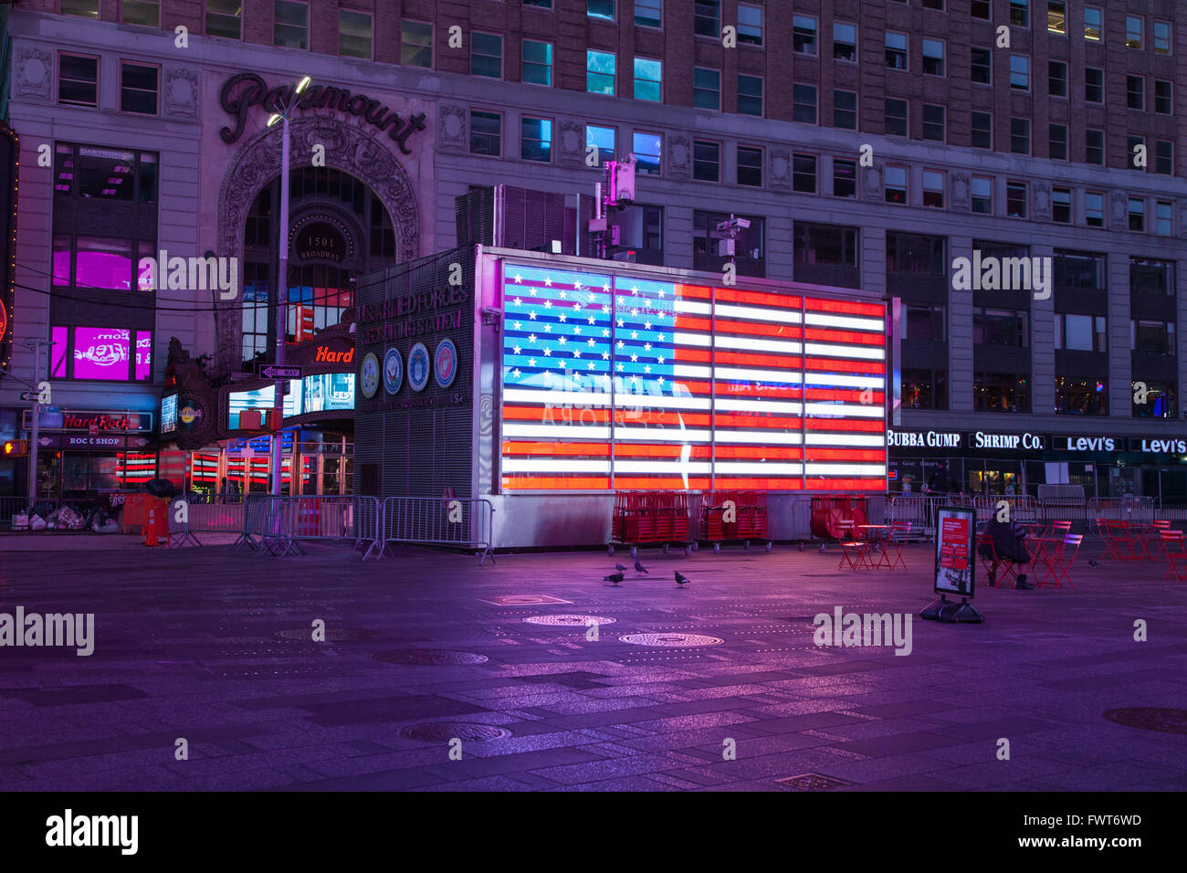 American flag on the U.S. Army recruiting station, 43rd Street between Broadway and 7th Avenue in Time Square. New York, America Stock Photo