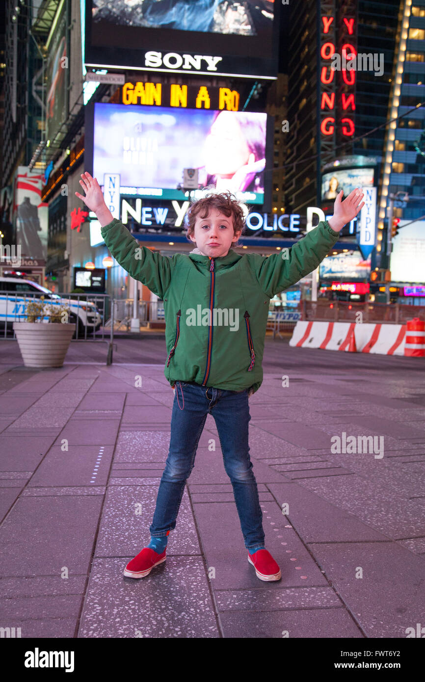 Six year old boy in Times Square New York City United 