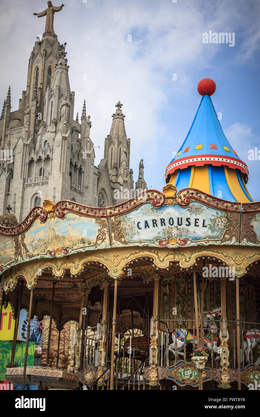 Tibidabo Amusement Park in Barcelona, Spain Stock Photo