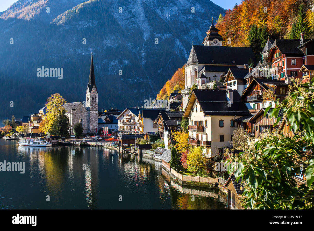 Historic Village in Autumn Hallstatt, Austria Stock Photo Alamy